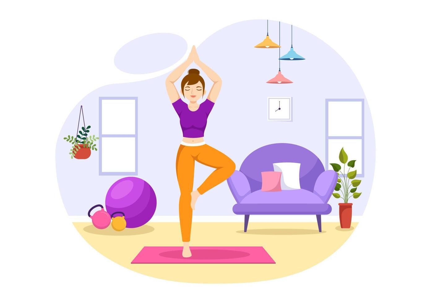 ilustración de prácticas de yoga y meditación con beneficios para la salud del cuerpo para banner web o página de inicio en plantillas planas dibujadas a mano de dibujos animados vector