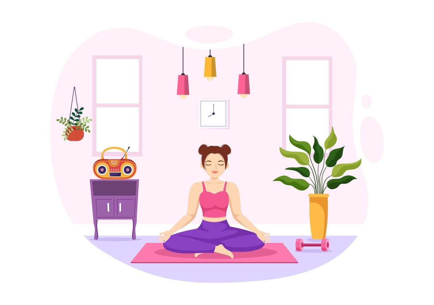 ilustración de prácticas de yoga y meditación con beneficios para la salud del cuerpo para banner web o página de inicio en plantillas planas dibujadas a mano de dibujos animados vector