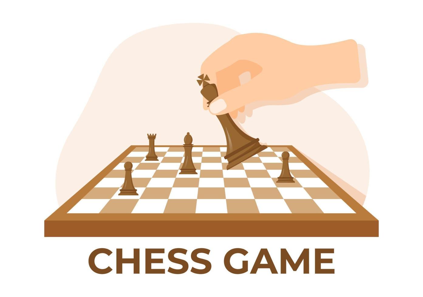 Chequered Chess Board Illustration with Black and White Pieces for Hobby or Tournament for Web Banner in Cartoon Hand Drawn Templates Illustration vector