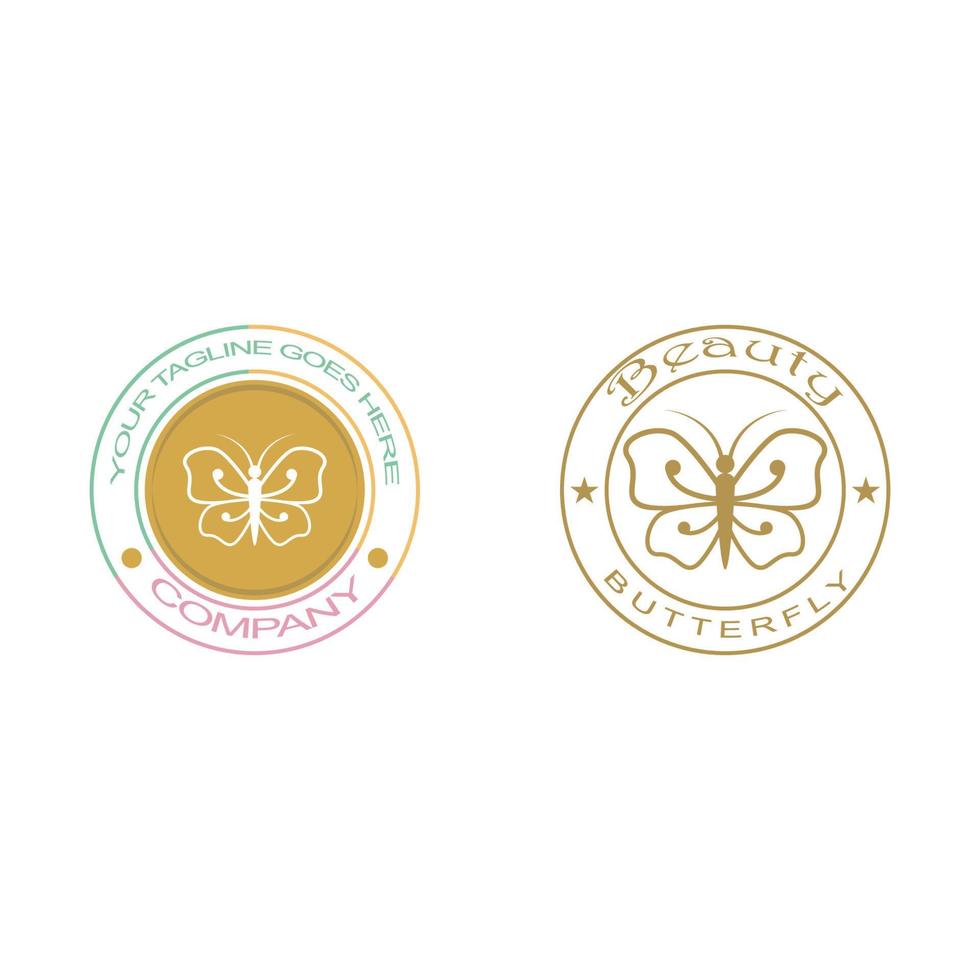 Beauty Flying Butterfly Logo with simple minimalist line art monoline style vector