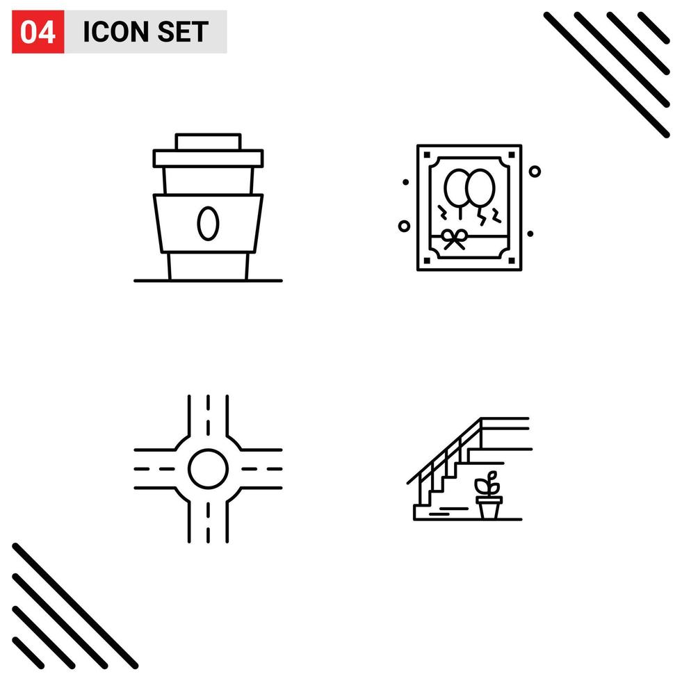 Set of 4 Modern UI Icons Symbols Signs for coffee crossroad fast balloon upstairs Editable Vector Design Elements