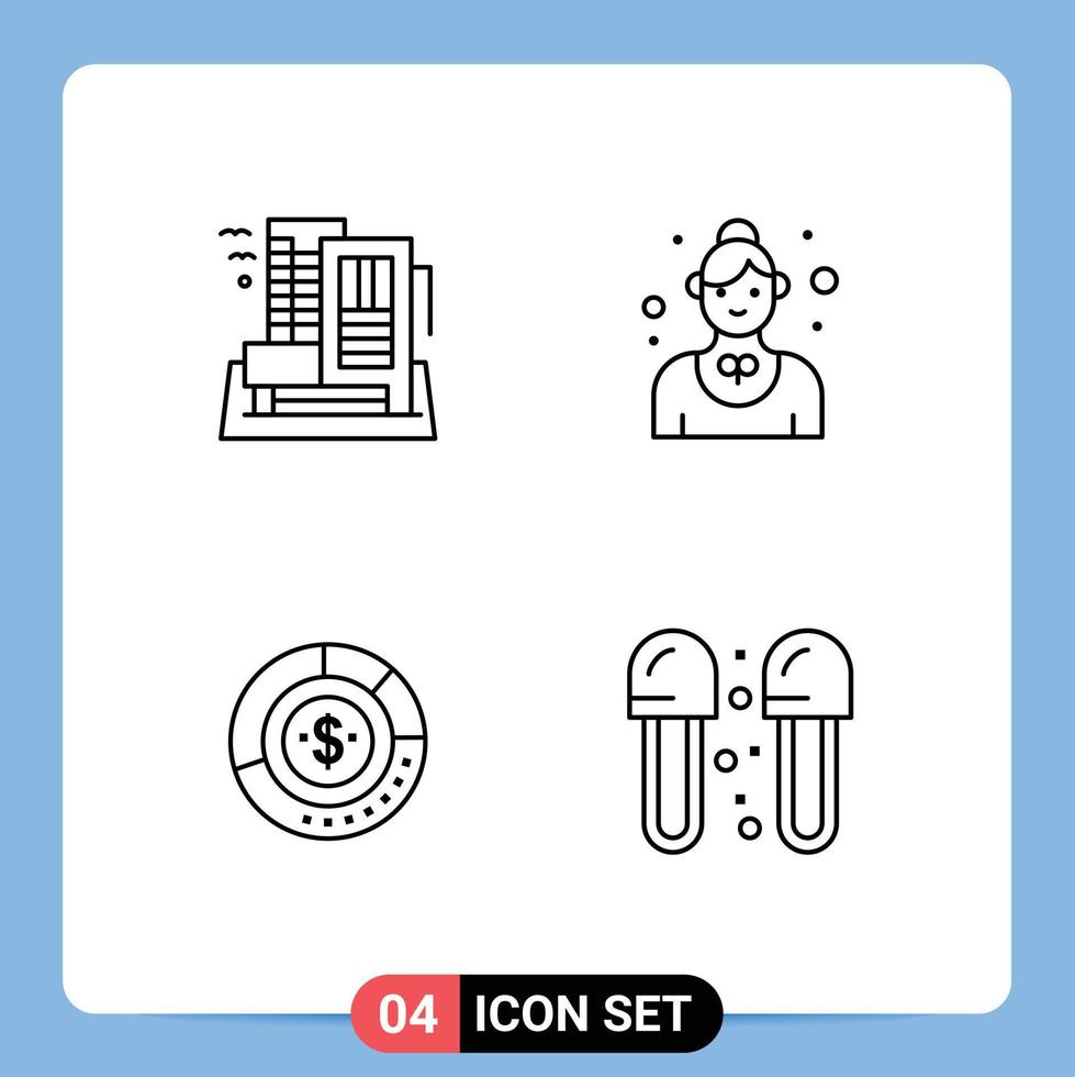 4 User Interface Line Pack of modern Signs and Symbols of hotel waitress home employee analysis Editable Vector Design Elements