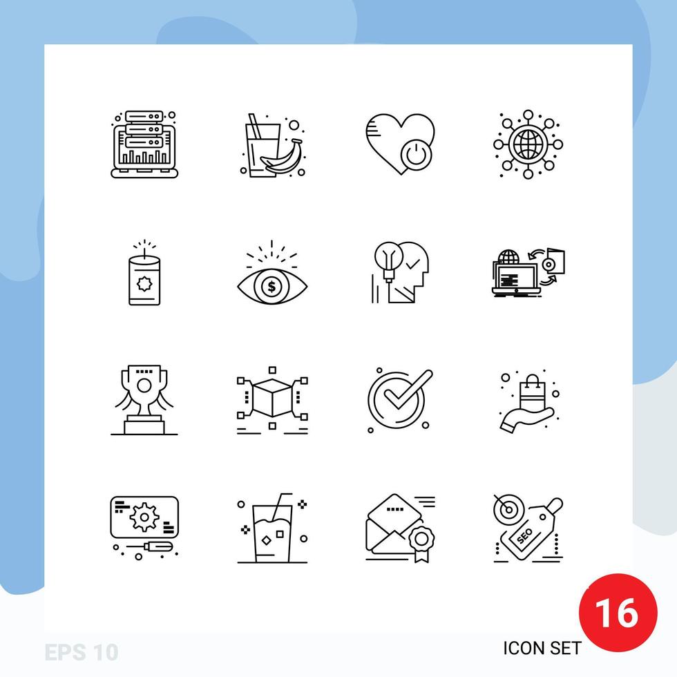 Mobile Interface Outline Set of 16 Pictograms of startup global health like switch Editable Vector Design Elements