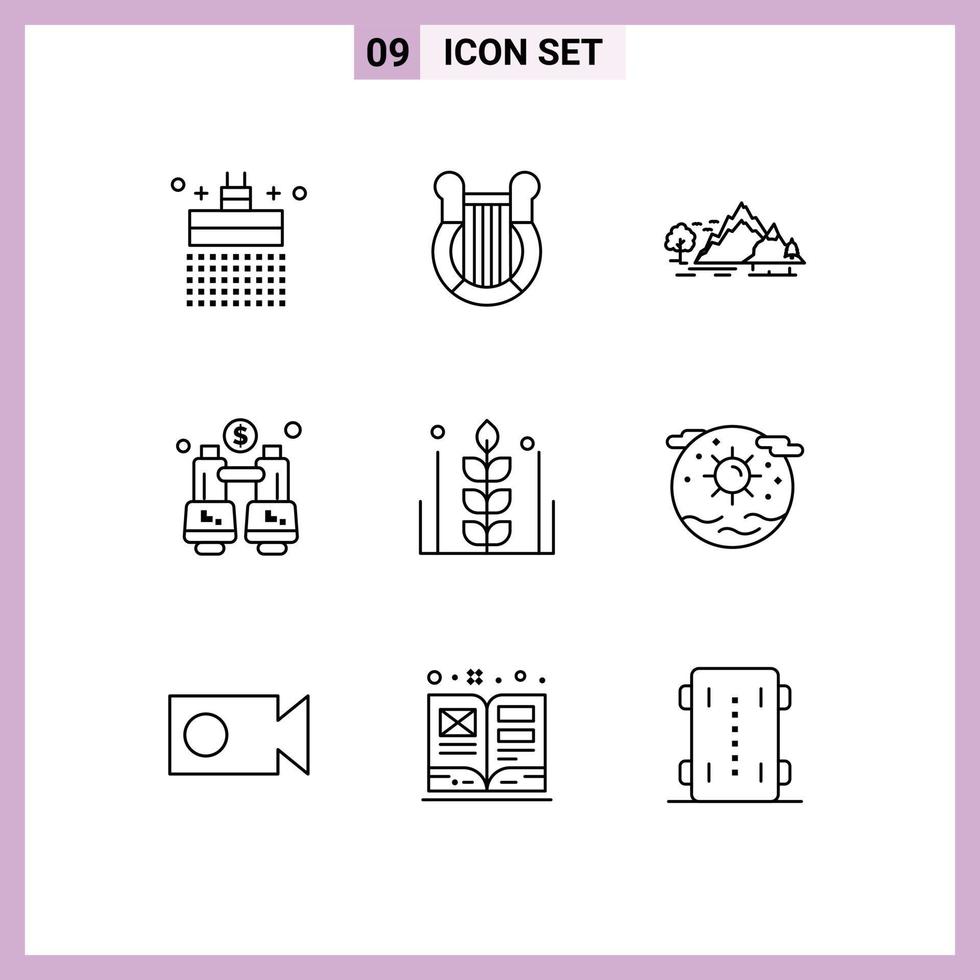 Modern Set of 9 Outlines and symbols such as locate explore nation binoculars mountain Editable Vector Design Elements