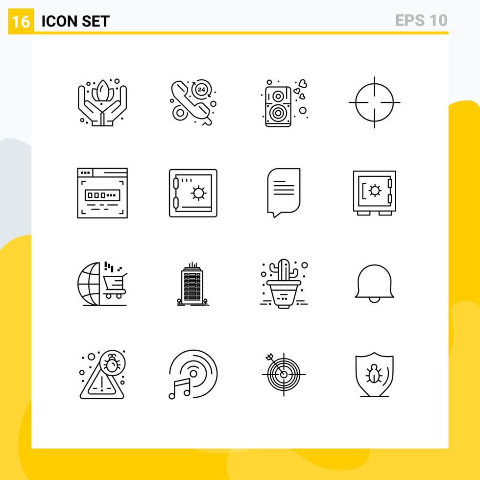 Pictogram Set of 16 Simple Outlines of coder symbols heart symbolism oil Editable Vector Design Elements