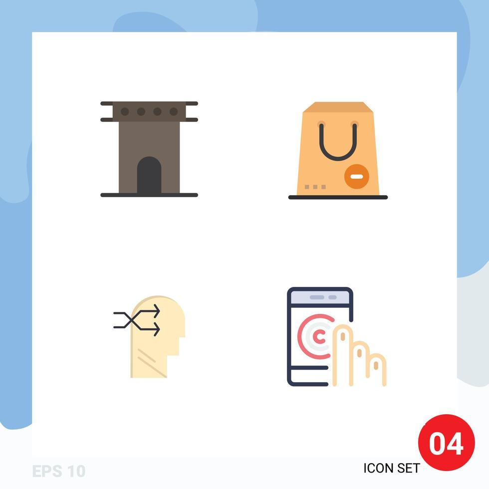 4 User Interface Flat Icon Pack of modern Signs and Symbols of arch purchase historic e head Editable Vector Design Elements