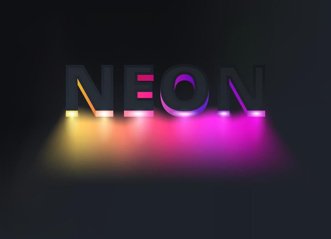 Word Neon with neon bright colorful lights on the black background. Vector emblem for party poster.