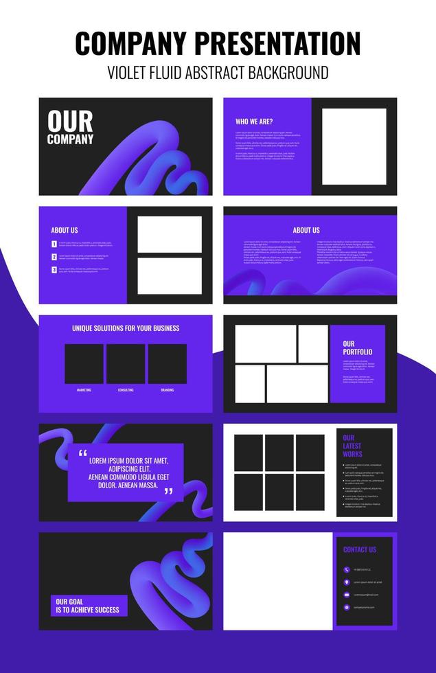 Set of modern powerpoint presentation template. Presentation design, portfolio vector templates with flowing colorful trendy gradients of geometric shapes. Slide page, flyer, website, company profile