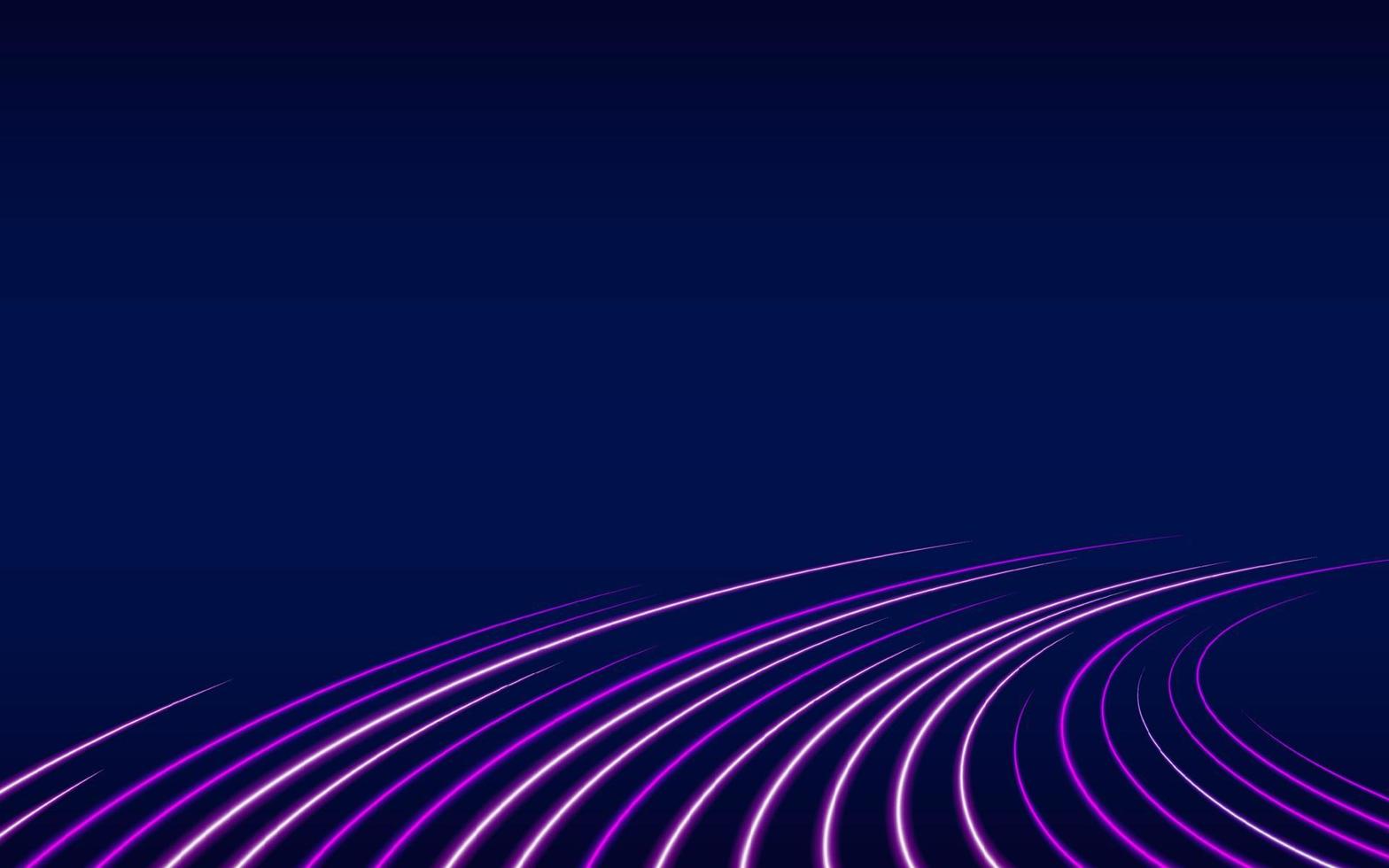 fondo de pantalla abstracto de senderos de líneas azules y violetas con efecto de desenfoque de movimiento en la oscuridad, textura de luz de neón, fondo de portada. concepto dinámico de tecnología de carretera de velocidad de energía para pancarta o volante. vector