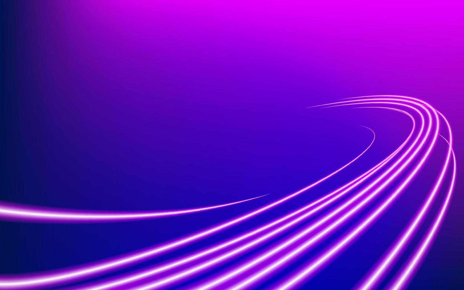 fondo de pantalla abstracto de senderos de líneas azules y violetas con efecto de desenfoque de movimiento en la oscuridad, textura de luz de neón, fondo de portada. concepto dinámico de tecnología de carretera de velocidad de energía para pancarta o volante. vector