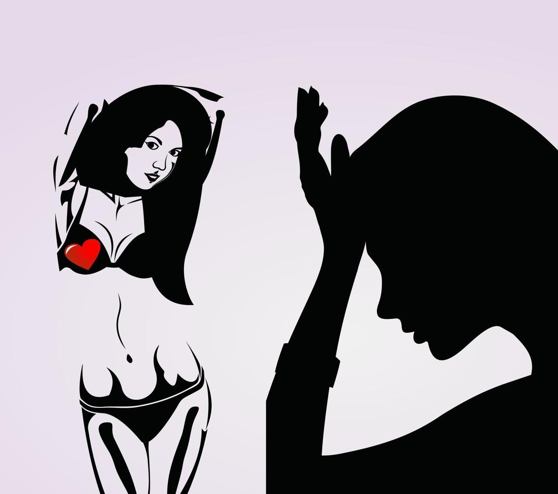 The girl has brought a hand to a head and has reflected vector