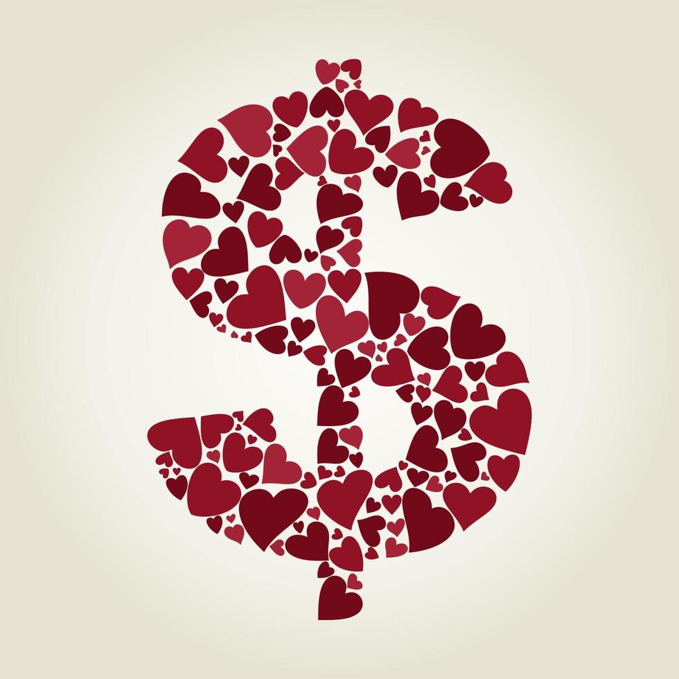 dólar hecho de corazones. ilustraciones vectoriales vector