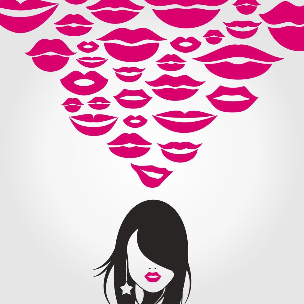 The girl thinks of a kiss. A vector illustration