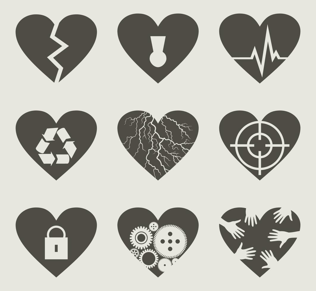 conjunto de iconos en un corazón temático. ilustración vectorial vector