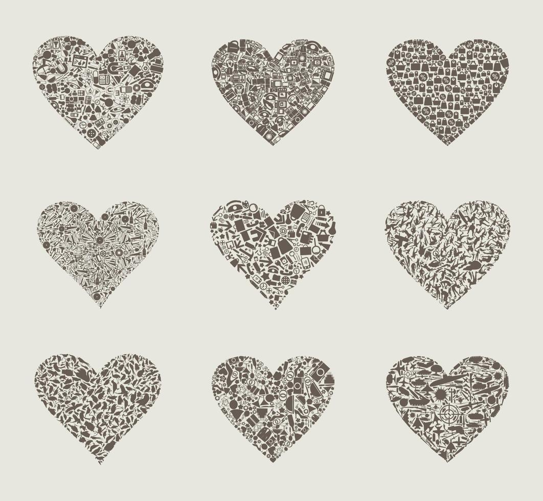 Collection heart on different themes of love. A vector illustration