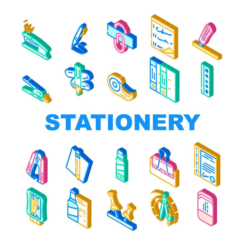 Stationery Equipment Collection Icons Set Vector