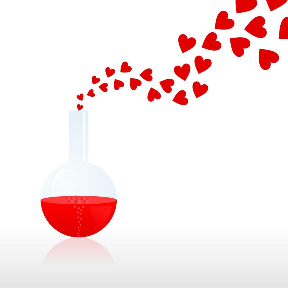 From a chemical test tube hearts evaporate. A vector illustration