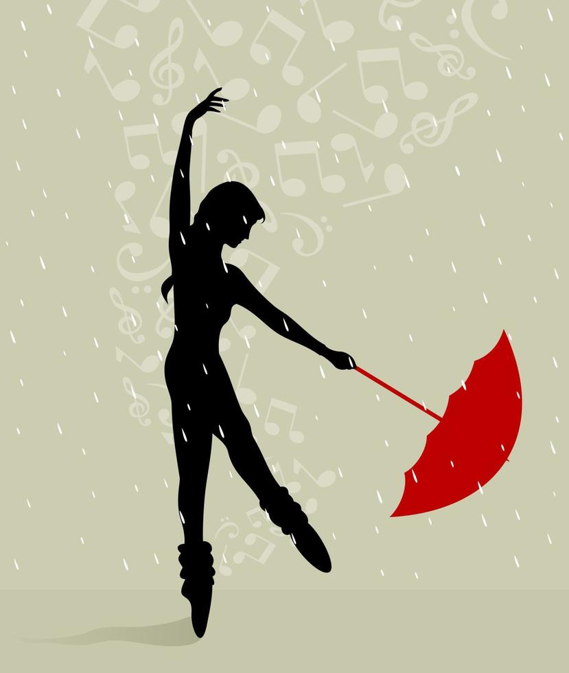 The girl dances with an umbrella. A vector illustration