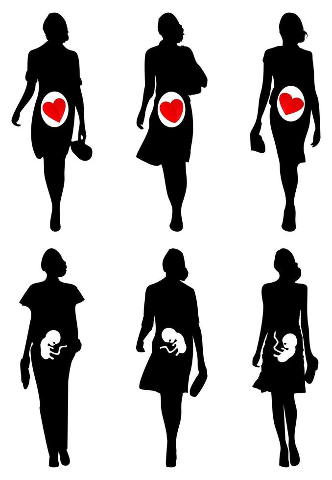 Pregnant girls of model go on a podium. A vector illustration