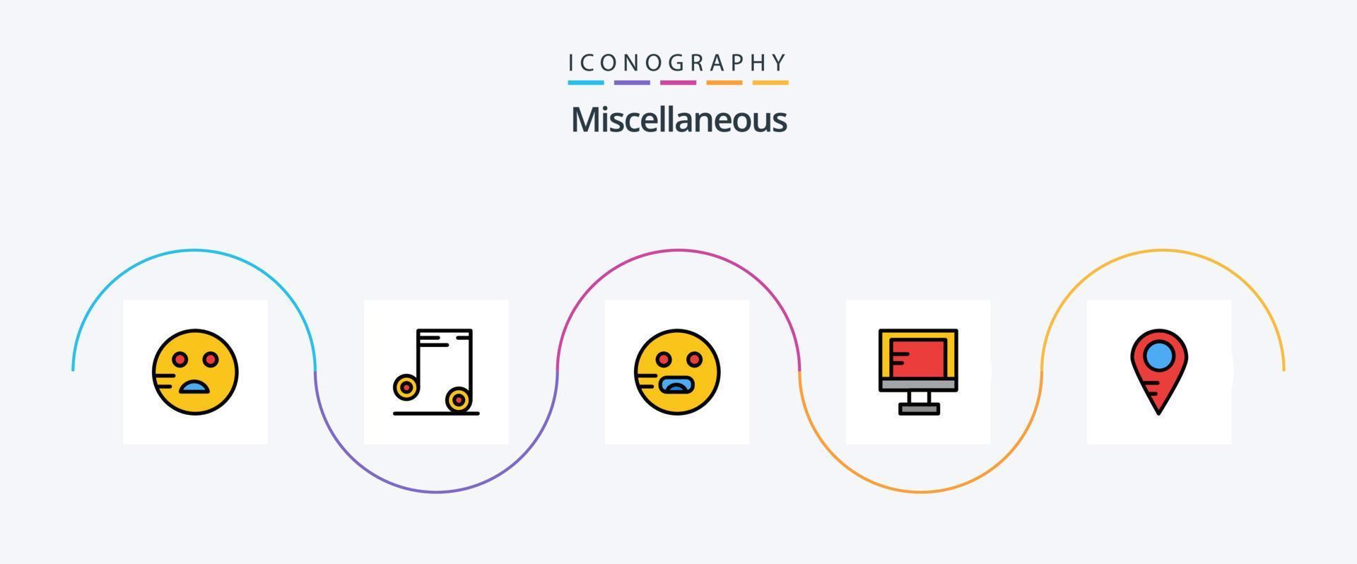 Miscellaneous Line Filled Flat 5 Icon Pack Including . location. hungry. map. study vector