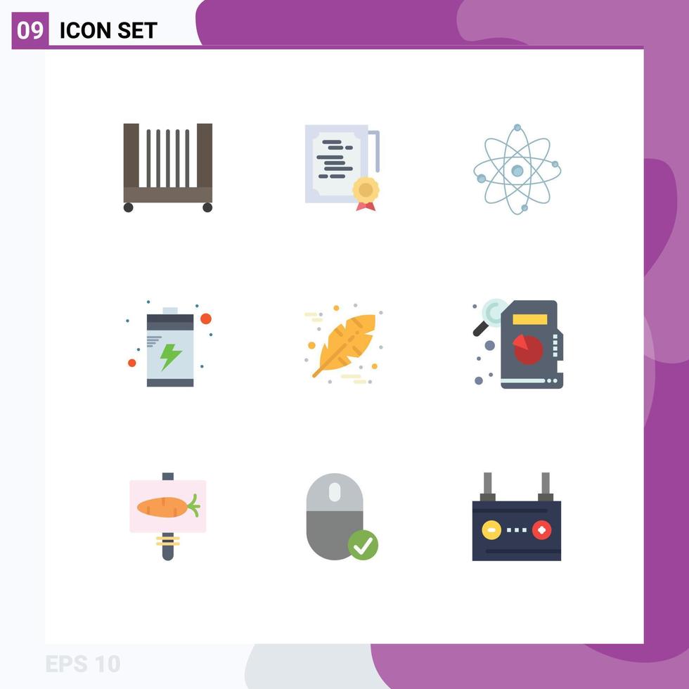 User Interface Pack of 9 Basic Flat Colors of leaf device atom charge science Editable Vector Design Elements