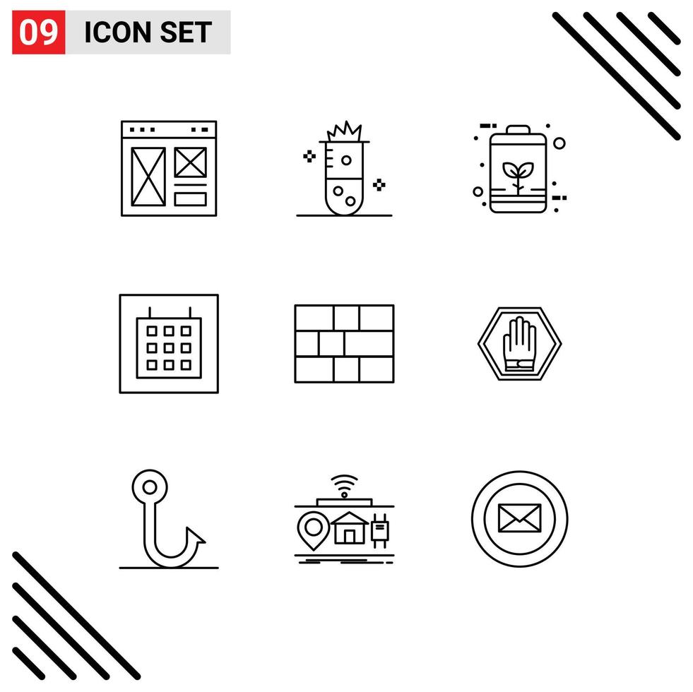 Pack of 9 creative Outlines of wireframe calendar nuclear fission power economic Editable Vector Design Elements
