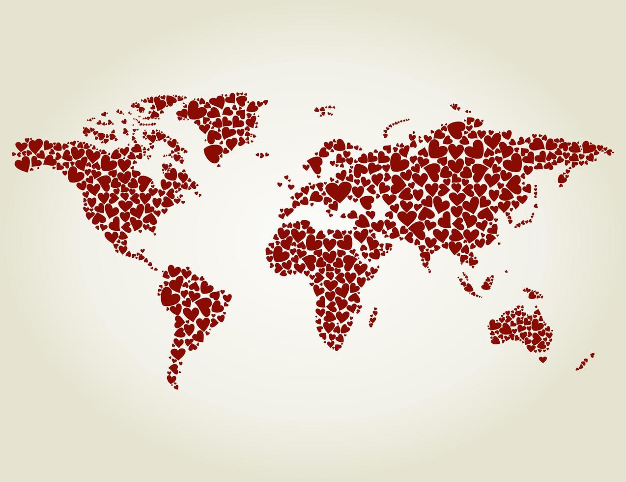 Map made of hearts. A vector illustration