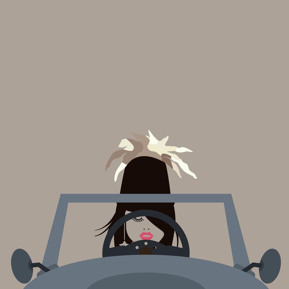 la chica al volante un descapotable. una ilustración vectorial vector