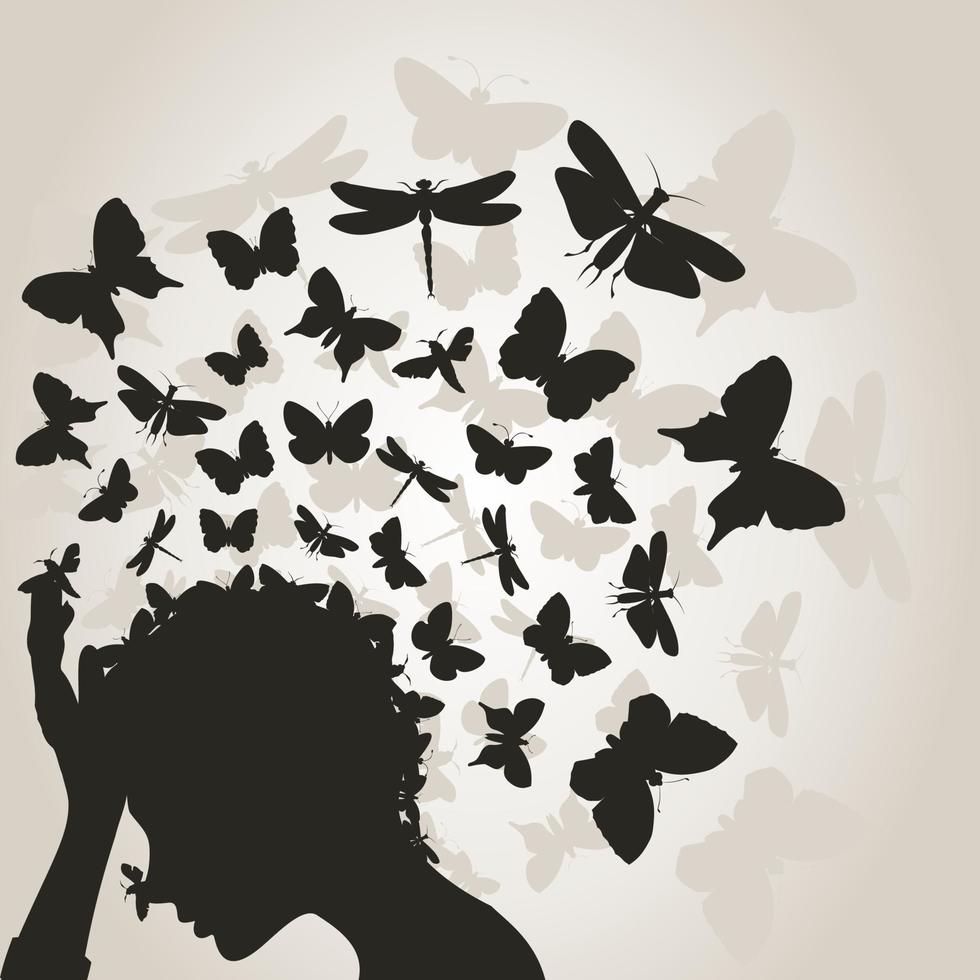 From a head of the girl the butterfly flies. A vector illustration