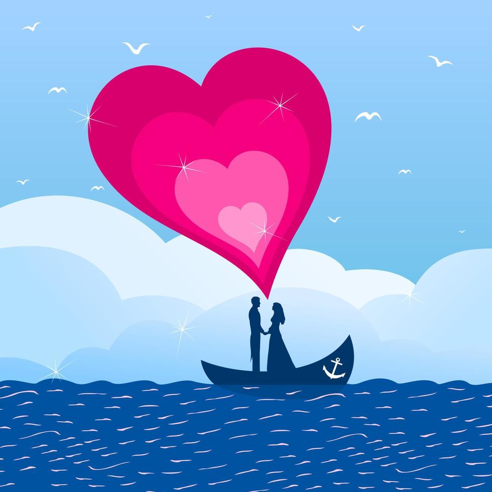 Enamoured by a boat in the sea. A vector illustration