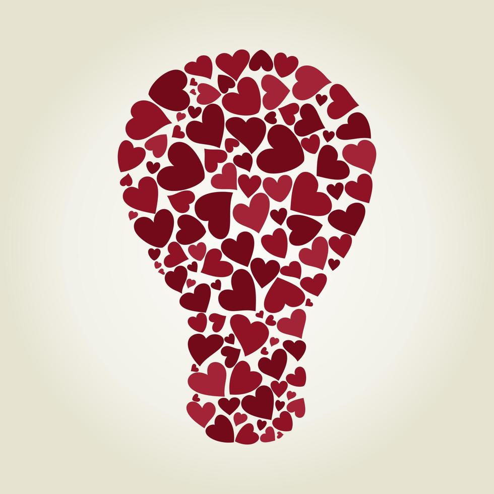 Bulb made of hearts. A vector illustration