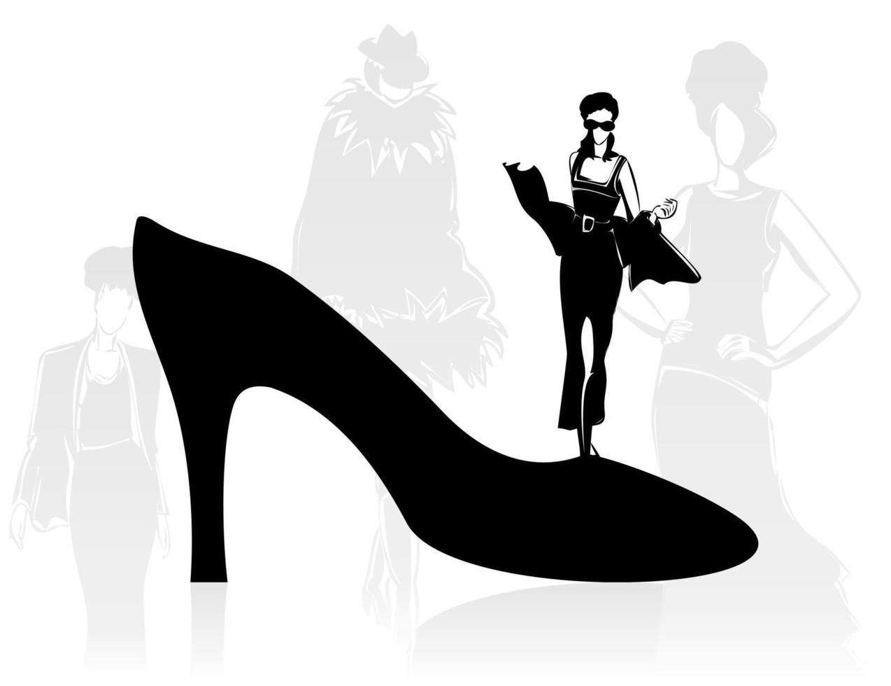 On a shoe there is a girl. A vector illustration