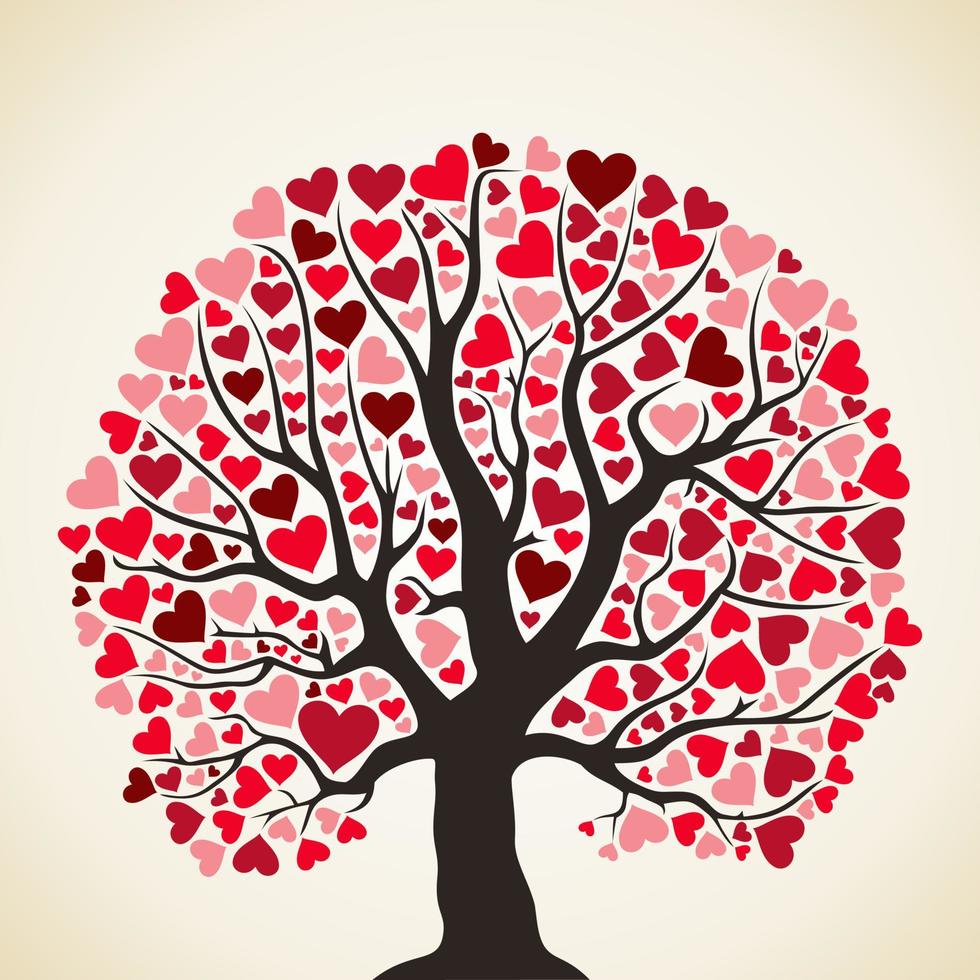 The hearts on the tree as leaves. Vector illustration