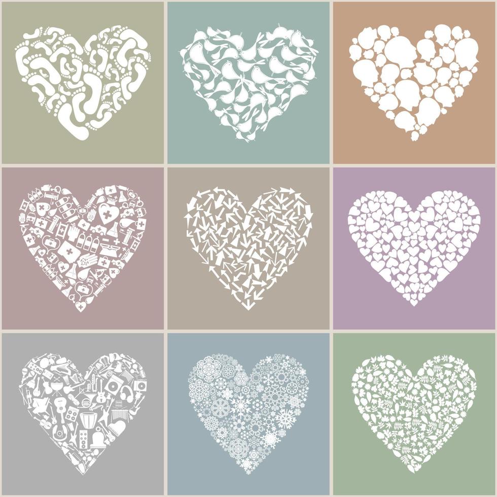 Collection heart on different themes of love. A vector illustration