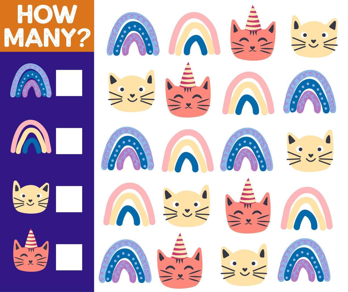 How many Cat, game for children. printable worksheet vector