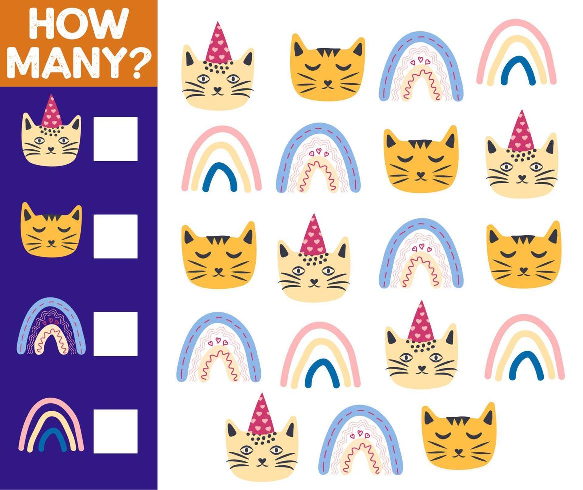 How many Cat, game for children. printable worksheet vector