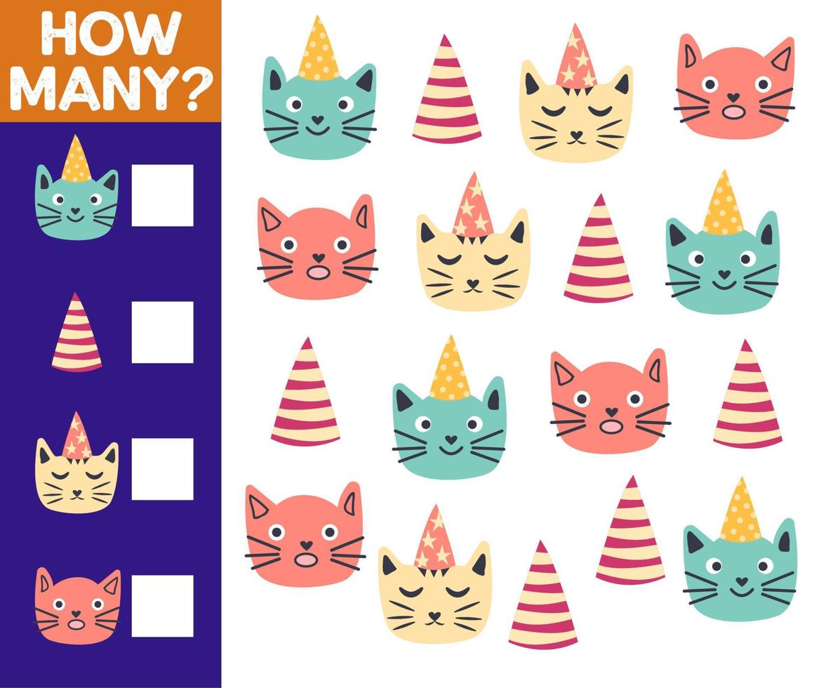 How many Cat, game for children. printable worksheet vector