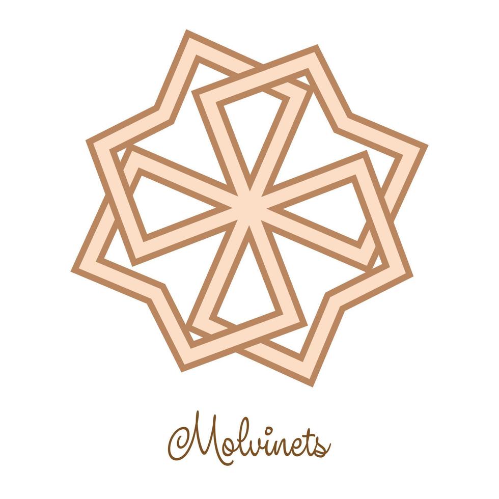 Molvinets, a Slavic symbol decorated with Scandinavian weaving ornaments. Beige trendy, design with runes vector