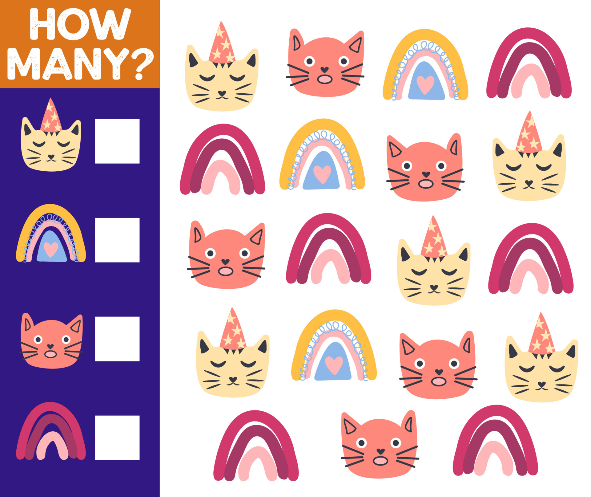 How many Cat, game for children. printable worksheet 17283857 Vector