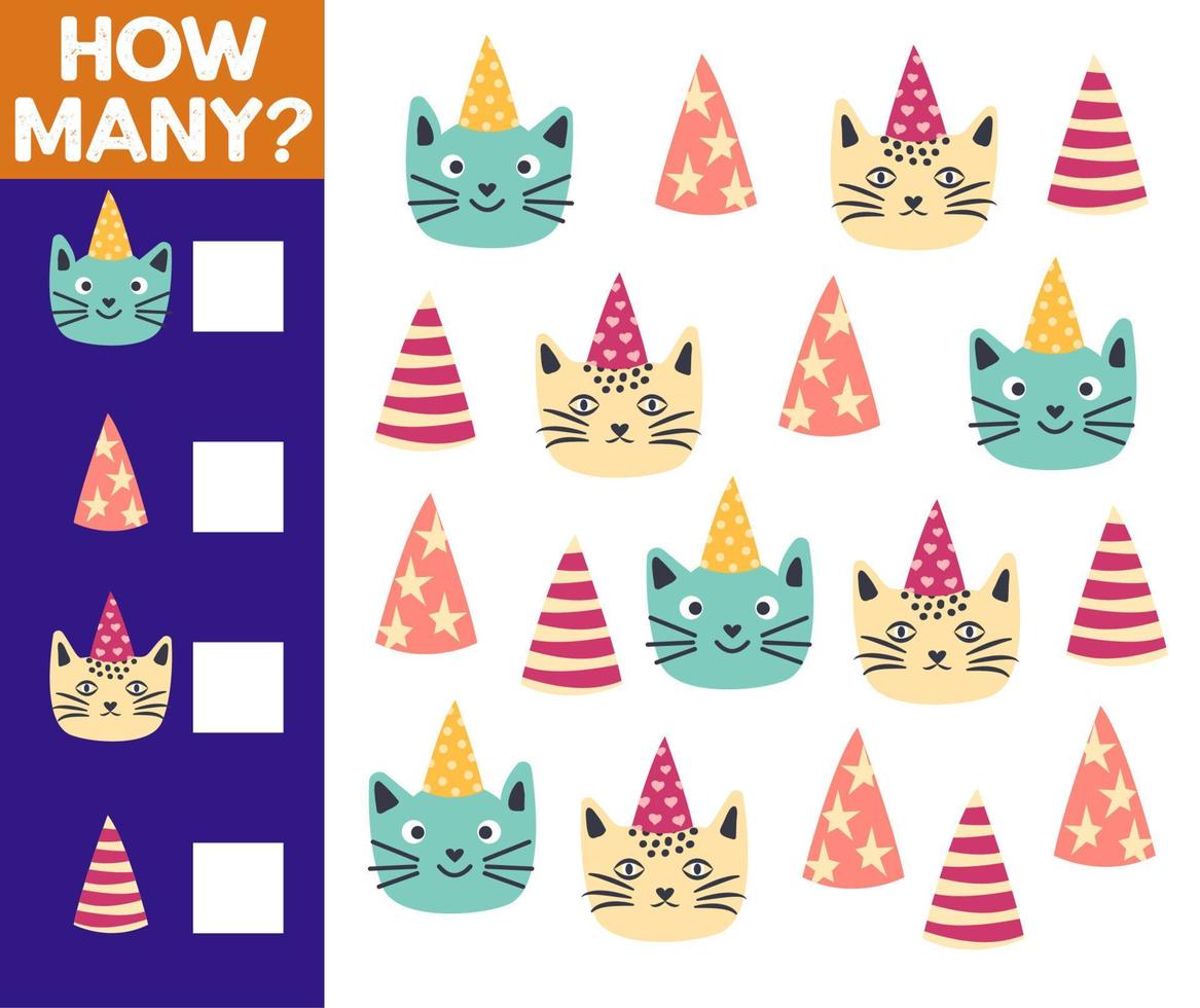 How many Cat, game for children. printable worksheet vector