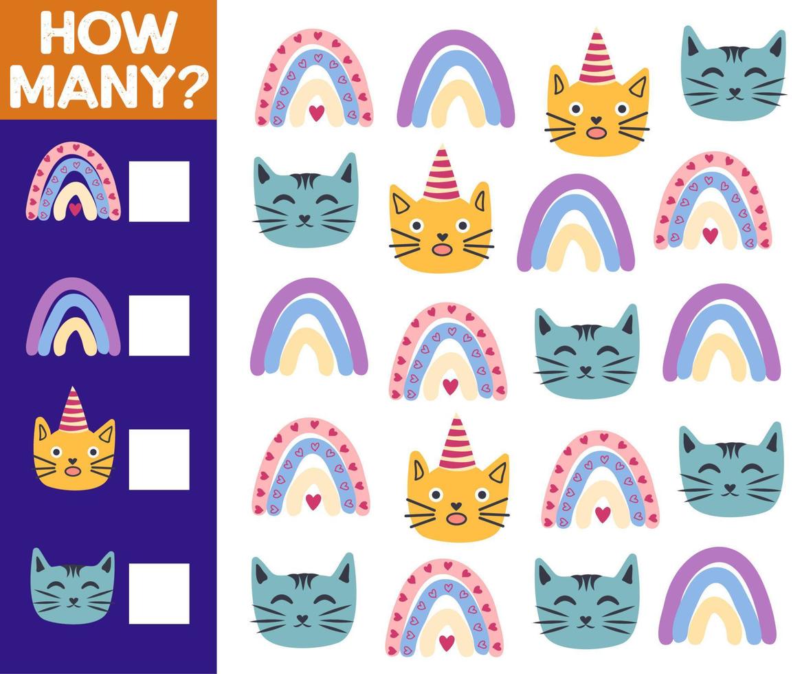 How many Cat, game for children. printable worksheet vector