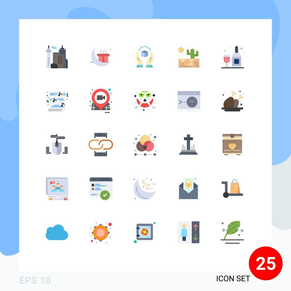 25 User Interface Flat Color Pack of modern Signs and Symbols of bottle weather care sun responsibility Editable Vector Design Elements
