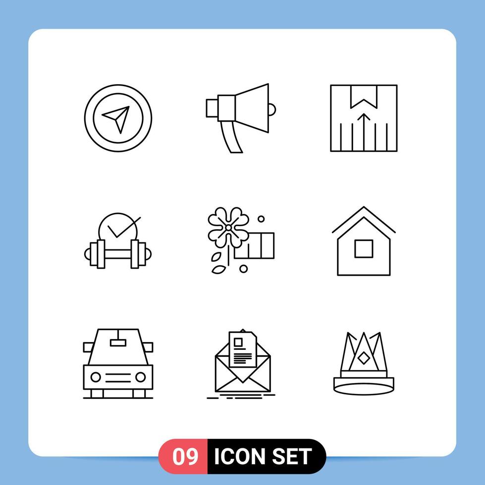 9 Universal Outlines Set for Web and Mobile Applications flower sport delivery dumb dumbbell Editable Vector Design Elements