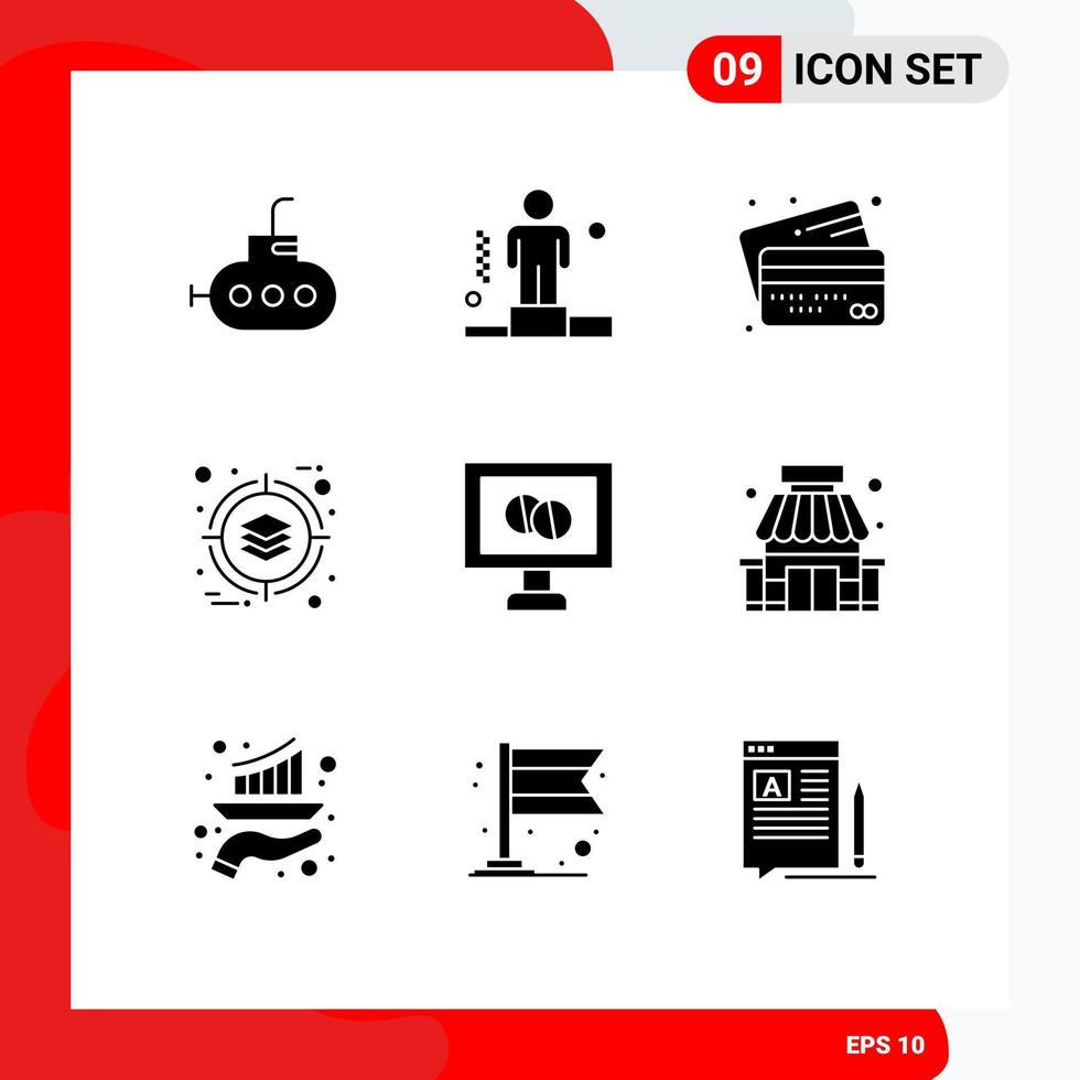 9 Solid Glyph concept for Websites Mobile and Apps tablet medical credit product deployment Editable Vector Design Elements