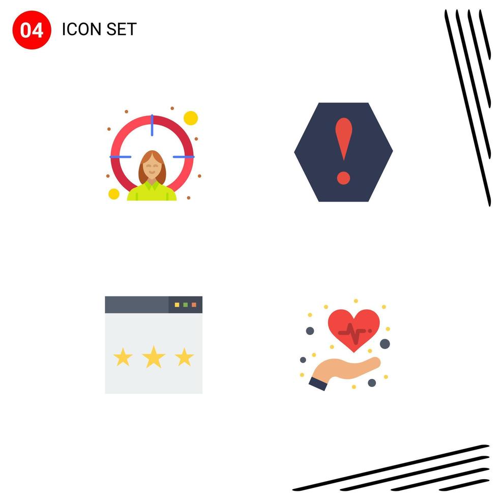 Set of 4 Modern UI Icons Symbols Signs for employee optimization goal warning search Editable Vector Design Elements