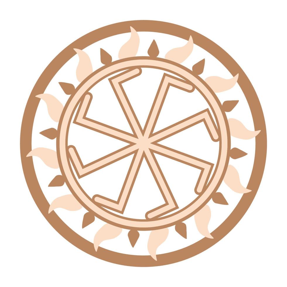 Ladinets, female Kolovrat. a Slavic symbol decorated with Scandinavian weaving ornaments. Beige trendy vector