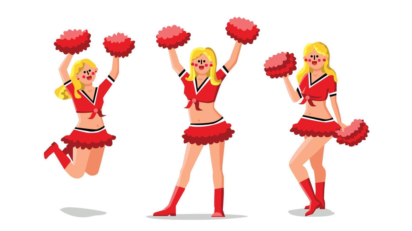 Cheerleader Girls Dancers With Pompoms isolated illustration vector