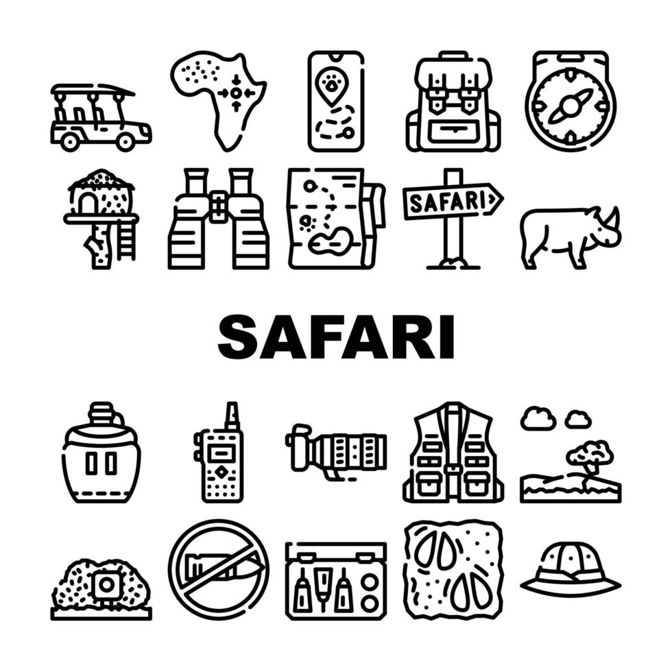 Safari African Hunting Vacation Icons Set Vector