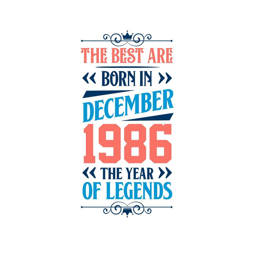 Best are born in December 1986. Born in December 1986 the legend Birthday vector