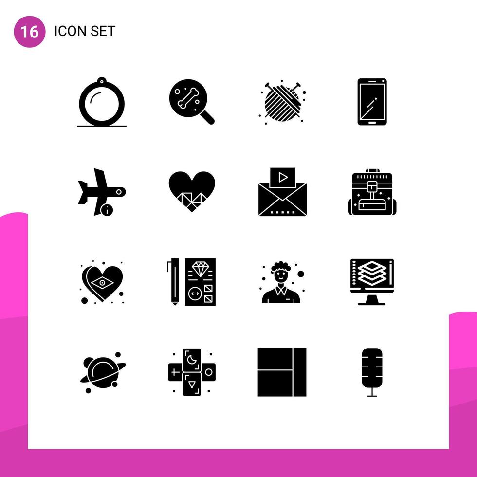 Set of 16 Commercial Solid Glyphs pack for info samsung dressmaker huawei smart phone Editable Vector Design Elements